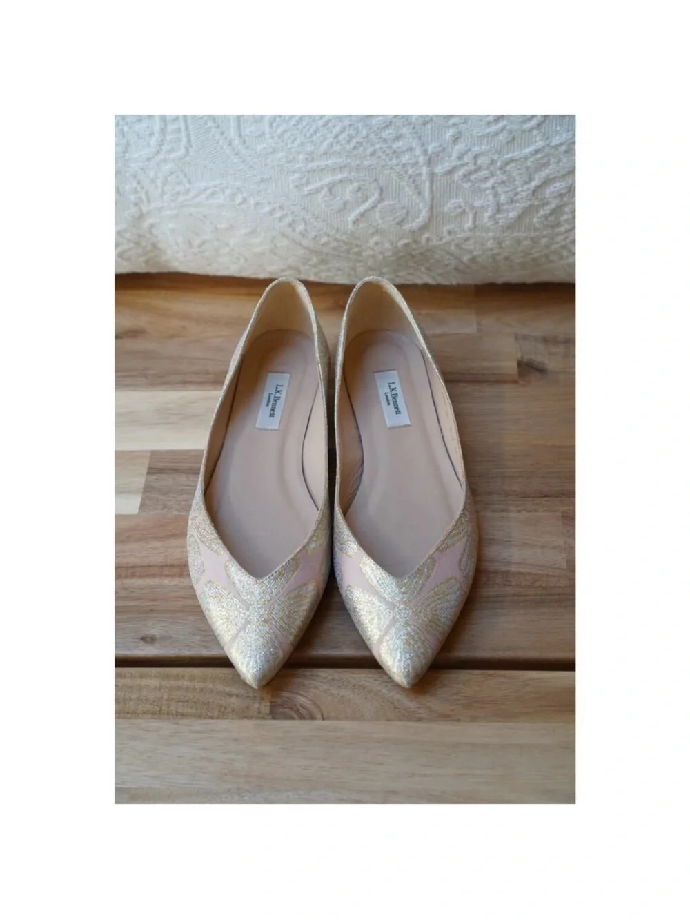 LK Bennett Pink and Gold Embellished Pointed Toe Flats